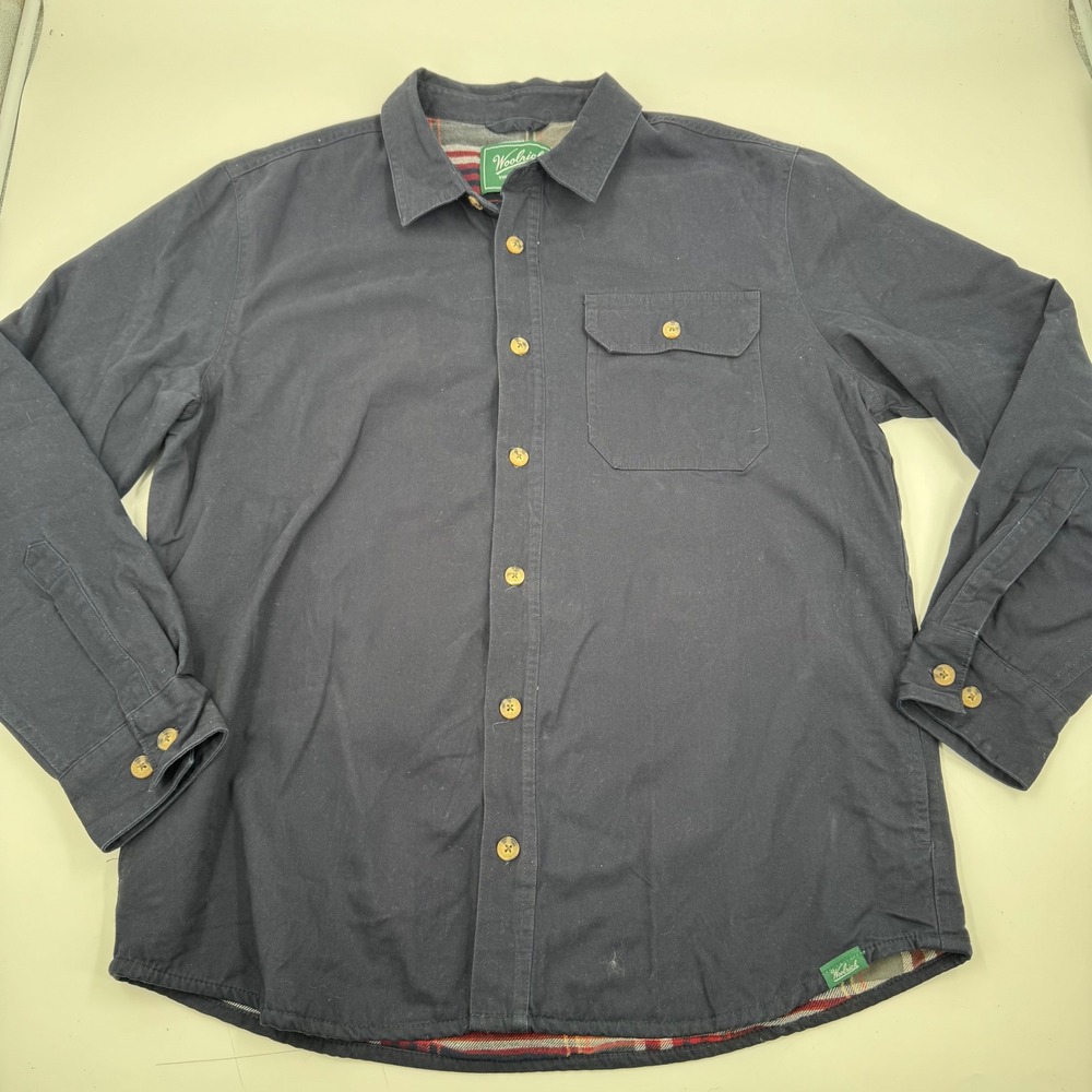 Woolrich Men's Navy Plaid Flannel Lined Shirt Jacket Size Large Shacket